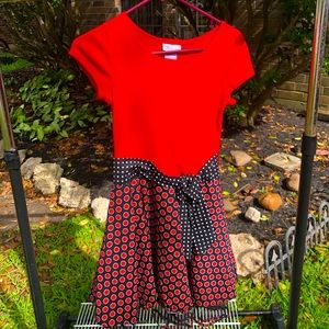 Red and black polka dot bottom lace dress for kids.